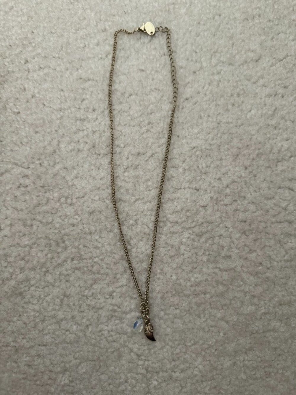 Silver Angel Wing Opal Quartz Teardrop Charm Necklace
